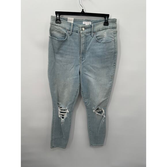 GOOD AMERICAN NWT Good Waist Skinny Distressed Crop Jeans in Blue635 // 10 - Picture 3 of 11